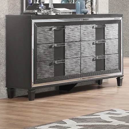 Glam Metallic Gray 6-Drawer Dresser